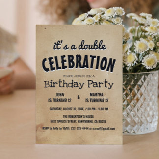 Einfache und elegante Beige Double Birthday Party Einladung