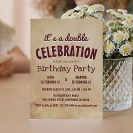 Einfache und elegante Beige Double Birthday Party Einladung