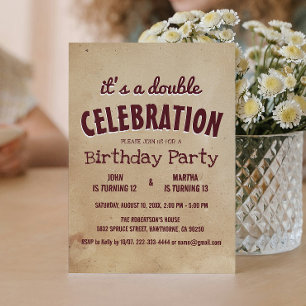 Einfache und elegante Beige Double Birthday Party  Einladung