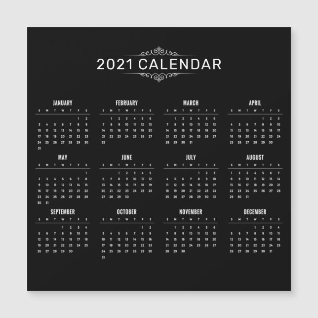 Einfache und elegante Black 2021 Kalender Magnetka Magnetkarte (Vorderseite)