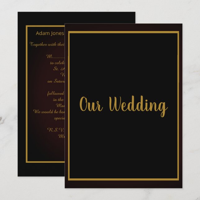 Einfache und elegante Black Gold Border Wedding Einladung (Vorne/Hinten)