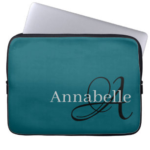 Einfache und elegante Blue Monogramm und Name Laptopschutzhülle