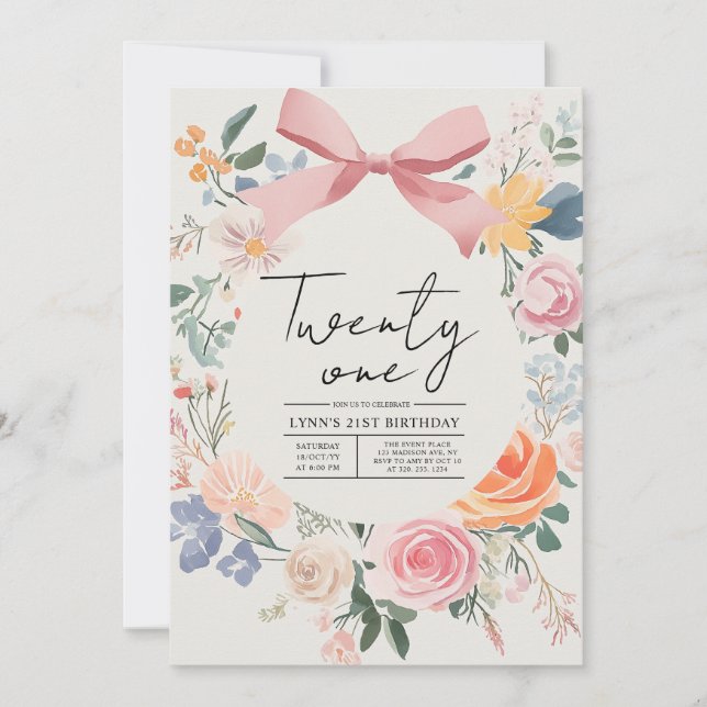 Einfache und elegante Blumen 21. Geburtstag Party Einladung (Vorderseite)
