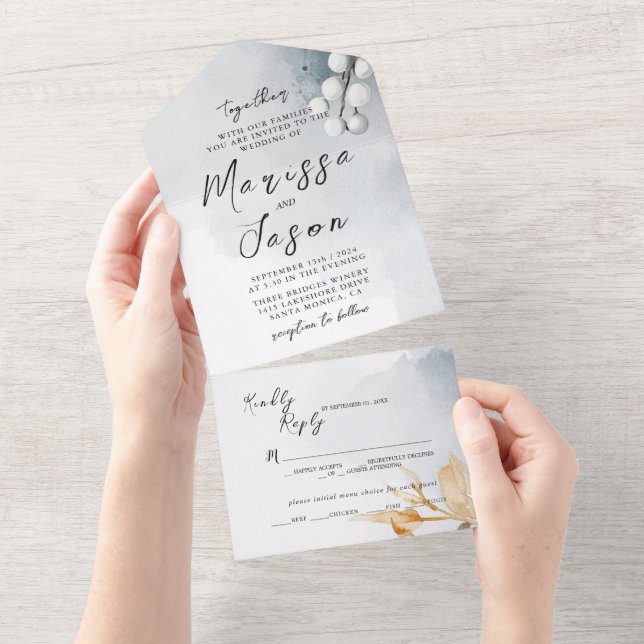 Einfache und elegante Blumenhochzeit All In One Einladung (Abreißen)