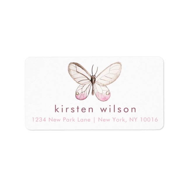 Einfache und elegante Blush-Butterfly-Adressetiket Adressaufkleber (Vorne)