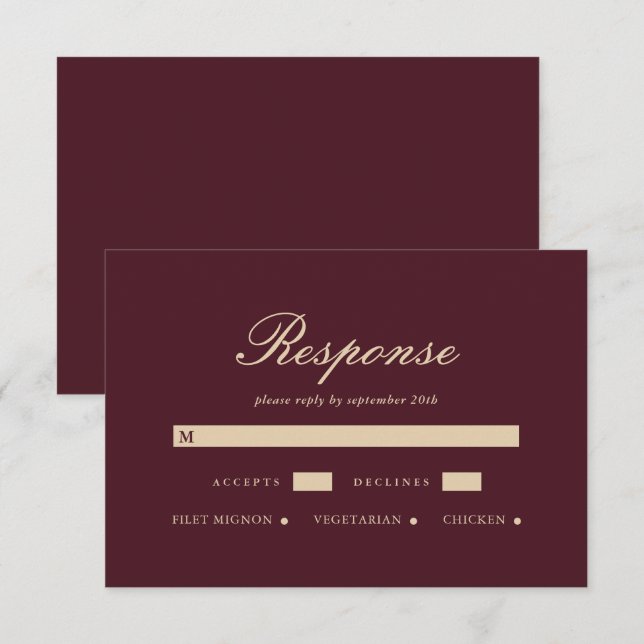 Einfache und elegante Burgundy Wedding RSVP Card Karte (Vorne/Hinten)