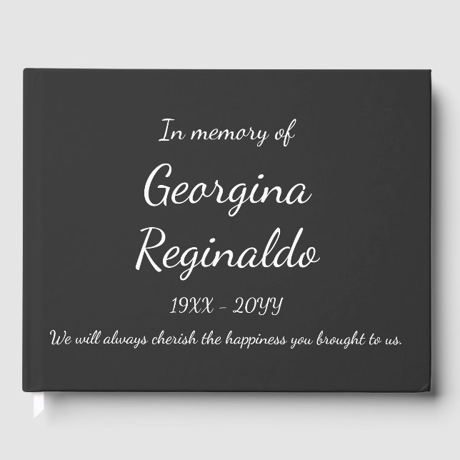 Einfache und elegante dunkelgraue Schrift + weißer Gästebuch (Vorderseite)