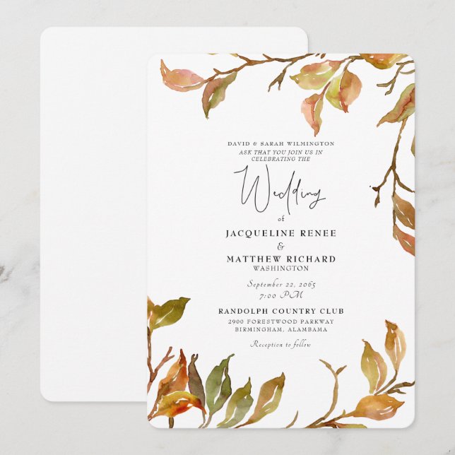 Einfache und elegante Fall Foliage Rounded Wedding Einladung (Vorne/Hinten)