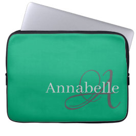 Einfache und elegante grüne Monogramm und Name Laptopschutzhülle