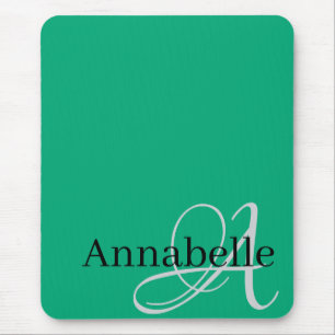 Einfache und elegante grüne Monogramm und Name Mousepad