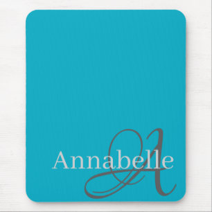 Einfache und elegante hellblaue Monogramm und Name Mousepad