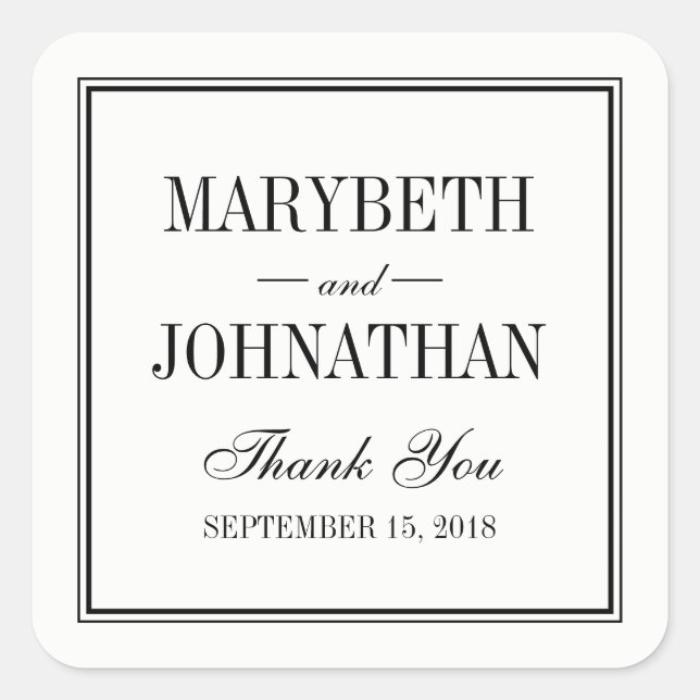 Einfache und elegante Hochzeit Vielen Dank, dass S Quadratischer Aufkleber (Vorderseite)