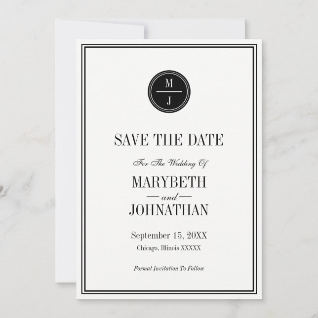 Einfache und elegante Hochzeitskarte Save the Date (Vorderseite)