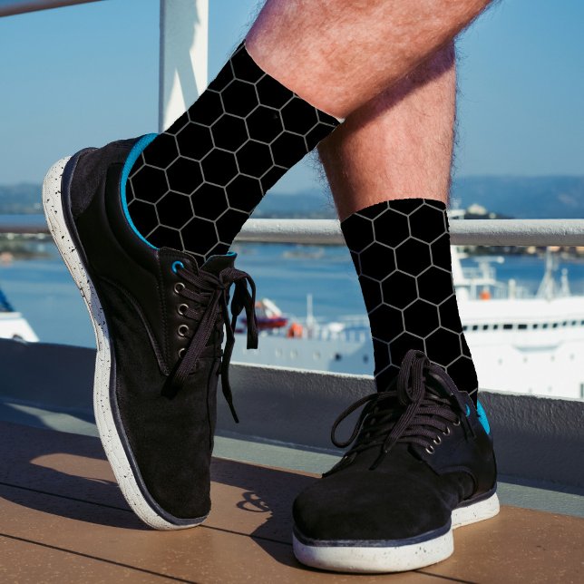 Einfache und elegante Honeycomb-Muster Schwarz & G Socken (Von Creator hochgeladen)