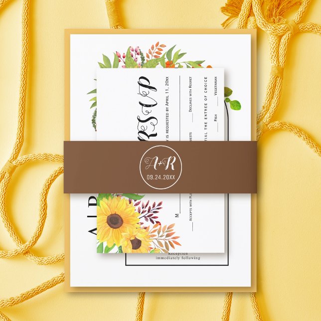 Einfache und elegante Initialen braune Hochzeit Einladungsbanderole (Von Creator hochgeladen)