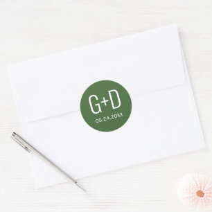 Einfache und elegante Initialen moosgrüne Hochzeit Runder Aufkleber