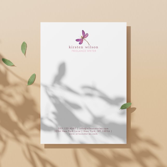 Einfache und elegante Lila Libelle Letterhead Briefbogen (Von Creator hochgeladen)