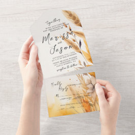 Einfache und elegante Pampas Hochzeit All In One Einladung