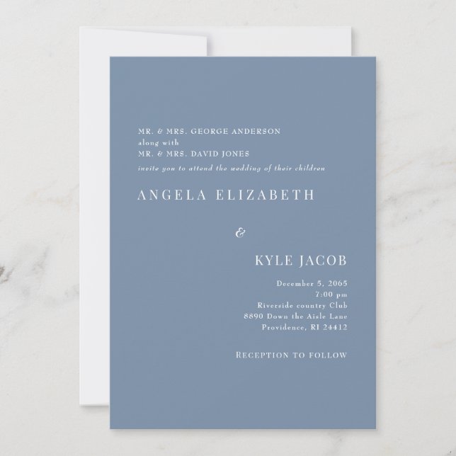 Einfache und elegante Periwinkle White Text Weddin Einladung (Vorderseite)