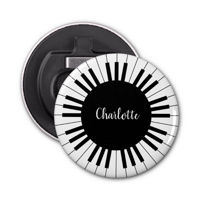 Einfache und elegante Piano-Tastatur in Schwarz un Flaschenöffner (Vorderseite)