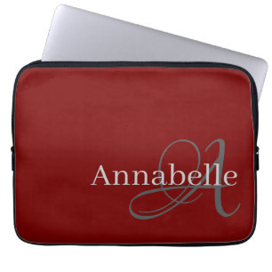 Einfache und elegante rote Monogramm und Name Laptopschutzhülle