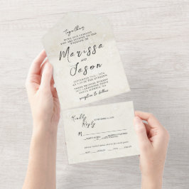 Einfache und elegante Rustikale Beige Hochzeit All In One Einladung