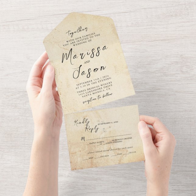 Einfache und elegante Rustikale Steinhochzeit All In One Einladung (Abreißen)