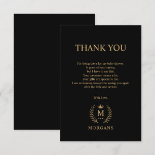Einfache und elegante Schwarz-Gold-Monogramm Dankeskarte