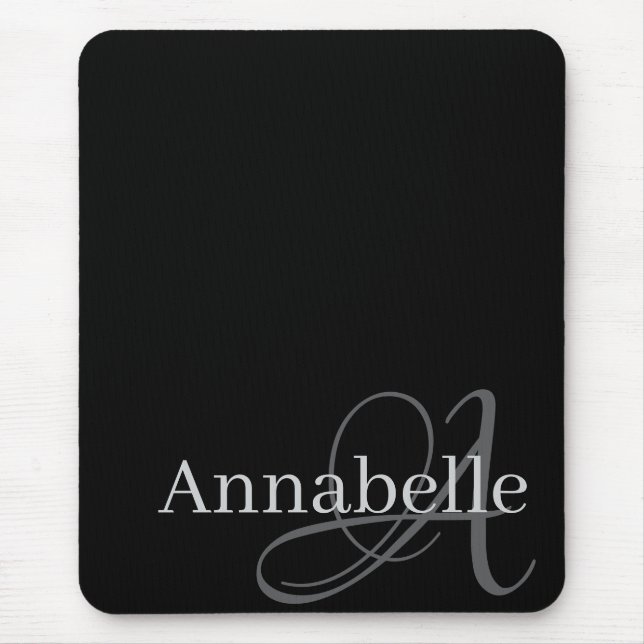 Einfache und elegante Schwarze Monogramm und Name Mousepad (Vorne)
