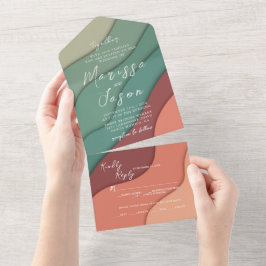 Einfache und elegante, warme Farben Hochzeit All In One Einladung