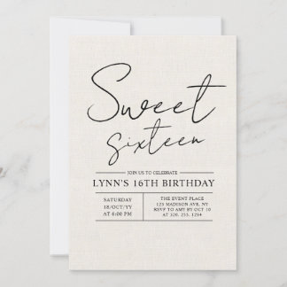 Einfache und elegante, weiße Canva 16. Geburtstags Einladung