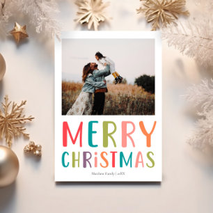 Einfache und farbenfrohe Weihnachtsfamilie Foto Feiertagskarte