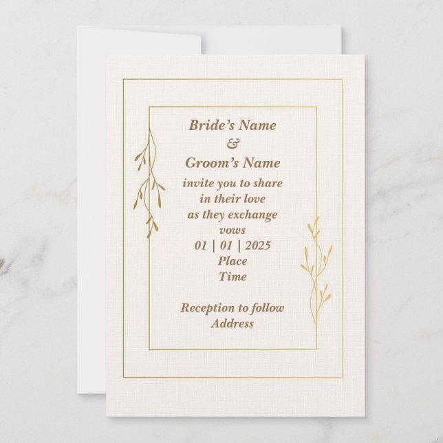 Einfache und klassische Einladung zur Hochzeit (Vorderseite)