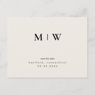 Einfache und kleine Monogramm-Creme Save the Date Postkarte