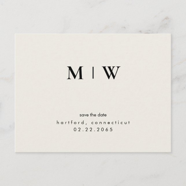Einfache und kleine Monogramm-Creme Save the Date Postkarte (Vorderseite)