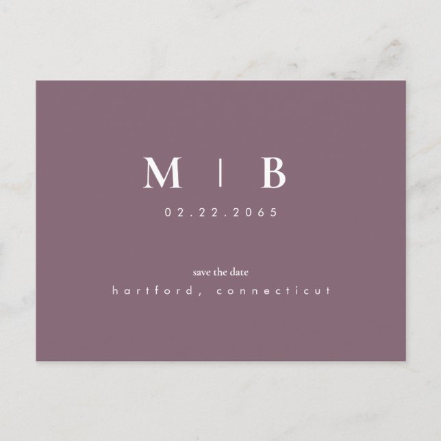 Einfache und kleine Monogramm-Plane Save the Date Ankündigungspostkarte (Vorderseite)