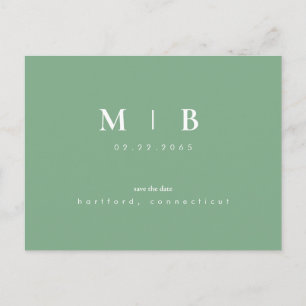 Einfache und kleine Monogramm Save the Date grün Ankündigungspostkarte
