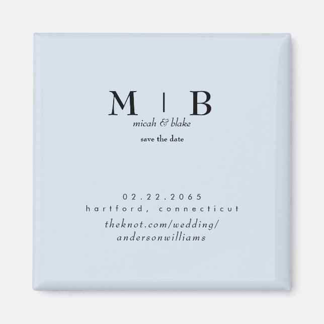 Einfache und leichte Dusty Blue Monogram Save the  Magnet (Vorne)