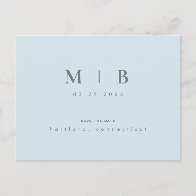 Einfache und leichte Monogram Save the Date Ankündigungspostkarte (Vorderseite)
