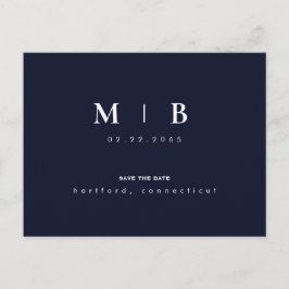 Einfache und leichte Monogramm Navy & White Save t Postkarte