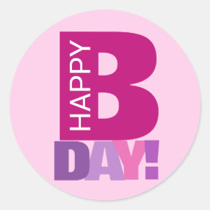 Einfache und lustige Pink Happy Bday Round Sticker