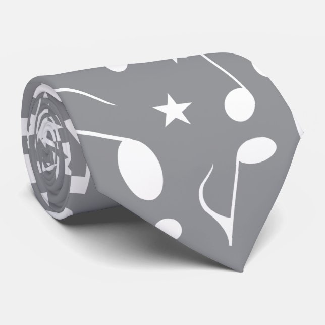 Einfache und lustige weiße Musiknoten auf Grau Krawatte (Gerollt)