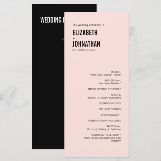 Einfache und minimale Typografie-Hochzeitsprogramm Programm (Vorne/Hinten)