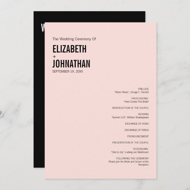 Einfache und minimale Typografie-Hochzeitsprogramm Programm (Vorne/Hinten)