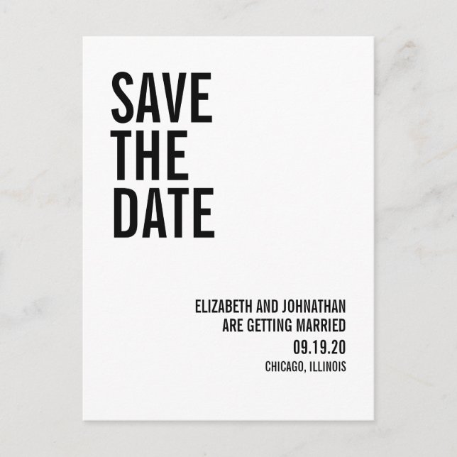 Einfache und minimale Typografie Save the Date Pos Ankündigungspostkarte (Vorderseite)
