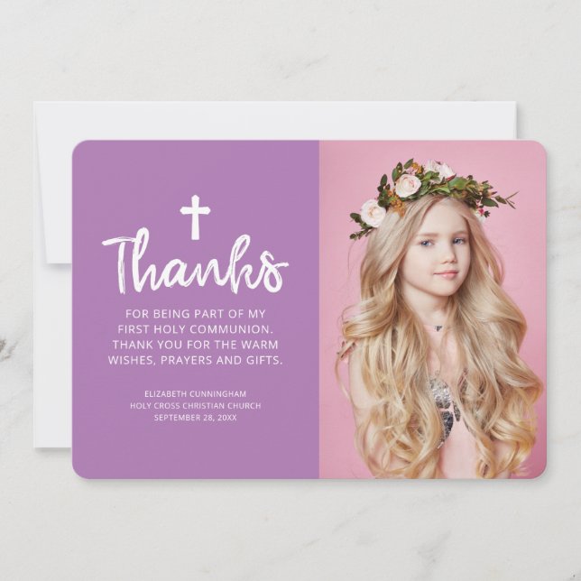 Einfache und moderne Foto Cross Kommunion Vielen D Dankeskarte (Vorderseite)