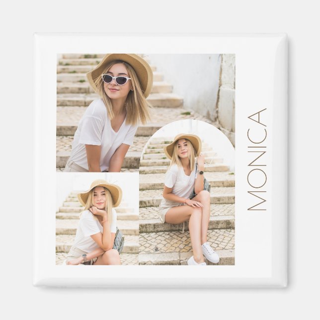 Einfache und moderne FotoCollage mit Namen Magnet (Vorne)