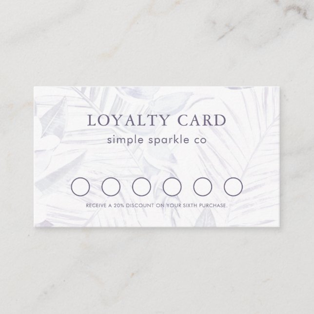 Einfache und moderne Lila Palm Print Loyalty Card Treuekarte (Vorderseite)