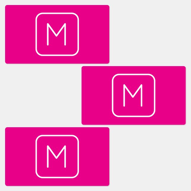 Einfache und moderne Monogramm | Rosa und Weiß Etiketten (Gruppe)