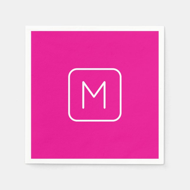 Einfache und moderne Monogramm | Rosa und Weiß Serviette (Vorderseite)